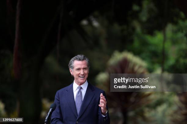 California Gov. Gavin Newsom speaks during a news conference with New Zealand Prime Minister Jacinda Ardern on May 27, 2022 in San Francisco,...