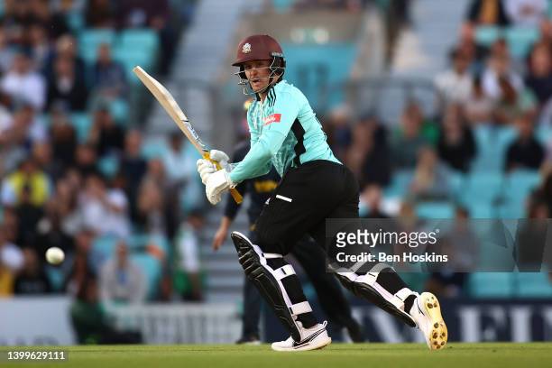 Jason Roy of Surrey in action during the Vitality T20 Blast match between Surrey and Glamorgan at The Kia Oval on May 27, 2022 in London, England.