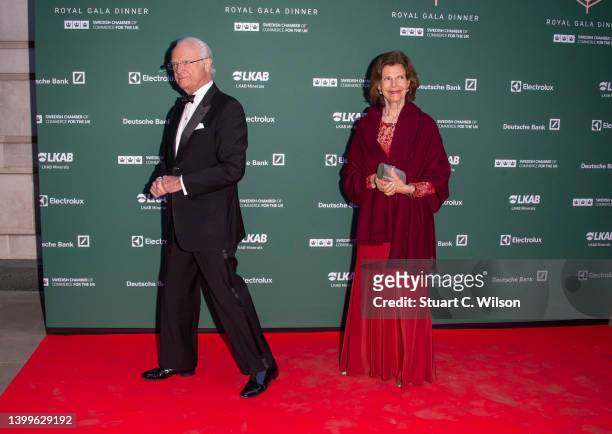 Carl XVI Gustaf, King of Sweden, and Queen Silvia of Sweden attend the Swedish Chamber of Commerce's Royal Gala Dinner at Rosewood London on May 27,...