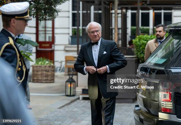 Carl XVI Gustaf, King of Sweden attends the Swedish Chamber of Commerce's Royal Gala Dinner at Rosewood London on May 27, 2022 in London, England.