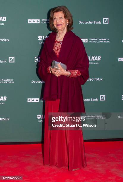 Queen Silvia of Sweden attends the Swedish Chamber of Commerce's Royal Gala Dinner at Rosewood London on May 27, 2022 in London, England.