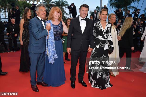 Gerald Holtz, Muriel Mayette-Holtz, Christian Estrosi and Laura Tenoudji attend the screening of "Mascarade" during the 75th annual Cannes film...