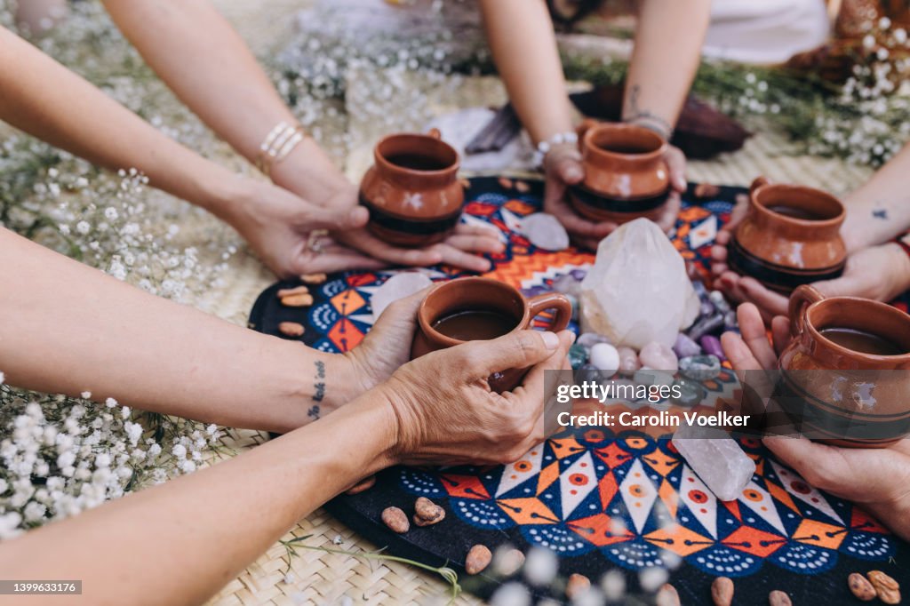 Cacao drinks for a ceremony outdoors