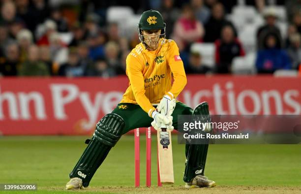 Calvin Harrison of Notts Outlaws flips the ball over his head during the Vitality T20 Blast game between Notts Outlaws and Worcestershire Rapids at...