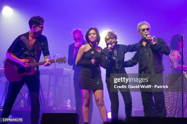 Manu Lanvin, Zhané Lanvin, Dani and Gérard Lanvin perform at l' Olympia on May 27, 2022 in Paris, France.