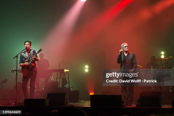 Gérard Lanvin performs with his son Manu Lanvin at l' Olympia on May 27, 2022 in Paris, France.