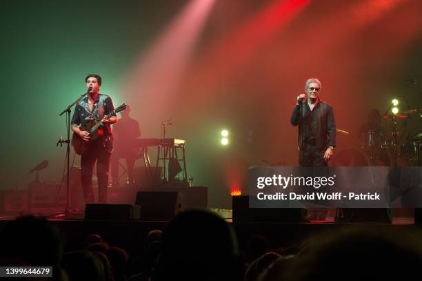 Gérard Lanvin performs with his son Manu Lanvin at l' Olympia on May 27, 2022 in Paris, France.