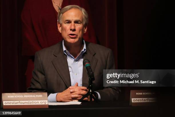 Governor Greg Abbott speaks during a press conference about the mass shooting at Uvalde High School on May 27, 2022 in Uvalde, Texas. Abbott held a...