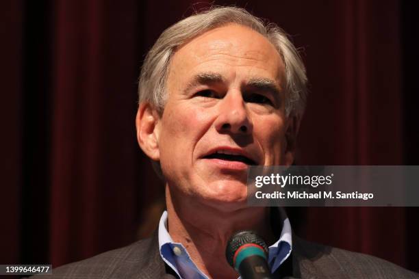 Governor Greg Abbott speaks during a press conference about the mass shooting at Uvalde High School on May 27, 2022 in Uvalde, Texas. Abbott held a...