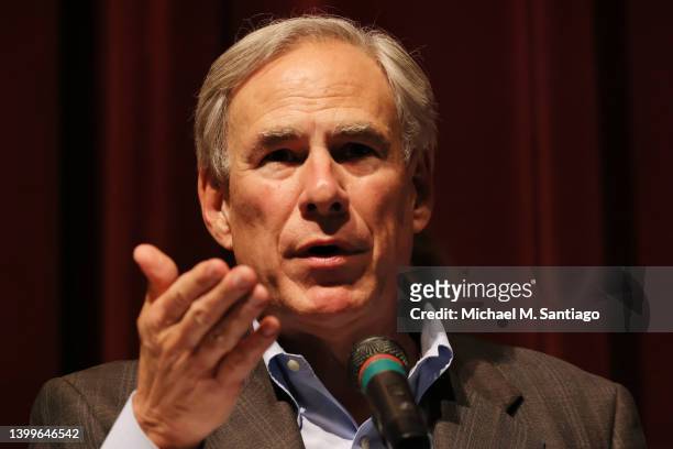 Governor Greg Abbott speaks during a press conference about the mass shooting at Uvalde High School on May 27, 2022 in Uvalde, Texas. Abbott held a...