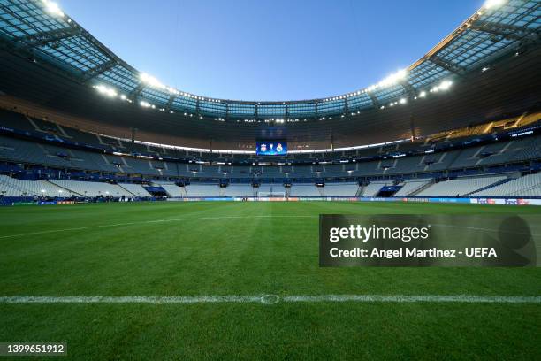 General view inside the stadium at Stade de France on May 27, 2022 in Paris, France. Real Madrid will face Liverpool in the UEFA Champions League...