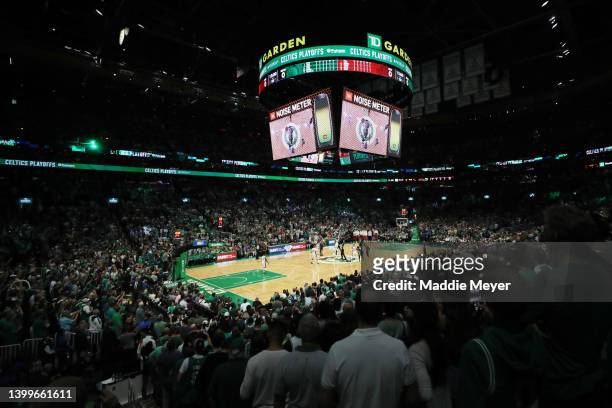General view inside TD Garden during Game Six of the 2022 NBA Playoffs Eastern Conference Finals between the Boston Celtics and the Miami Heat on May...