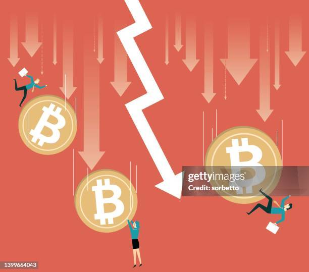 stockillustraties, clipart, cartoons en iconen met currency crisis - bitcoin - deterioration