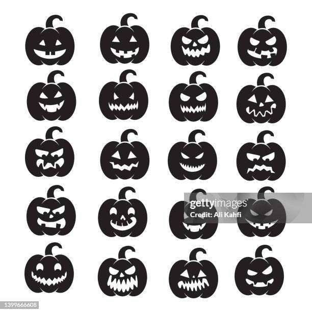 set of pumpkins on white background. halloween decoration elements icon - frieze stock illustrations