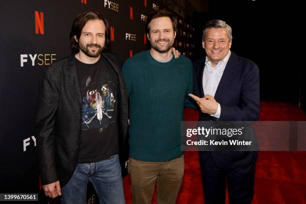 Matt Duffer, Ross Duffer and Ted Sarandos, Chief Executive Officer of Netflix attend as Netflix Hosts "Stranger Things" Los Angeles FYSEE Event at...