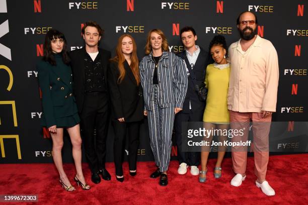 Natalia Dyer, Charlie Heaton, Sadie Sink, Maya Hawke, Noah Schnapp, Priah Ferguson and Brett Gelman attend Netflix Hosts "Stranger Things" Los...