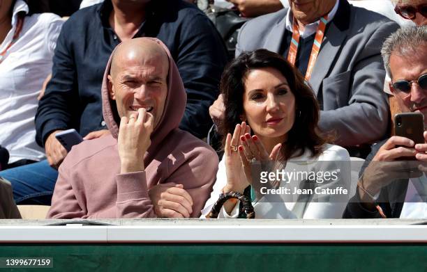 Zinedine Zidane and his wife Veronique Zidane attend the match of Rafael Nadal during day 6 of the French Open 2022, Roland-Garros 2022, second Grand...