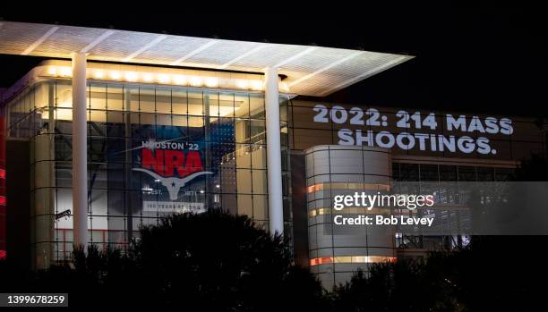 General view of the GOP: Guns Over People Projection at the NRA Convention on May 27, 2022 in Houston, Texas.