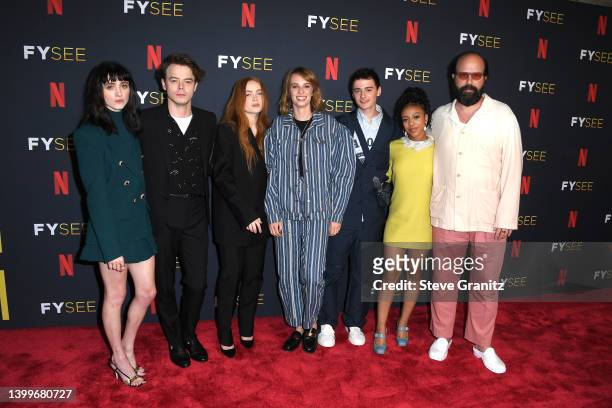 Natalia Dyer, Charlie Heaton, Sadie Sink, Maya Hawke, Noah Schnapp, Priah Ferguson and Brett Gelman arrives at the Netflix Hosts "Stranger Things"...