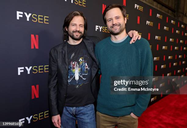 Matt Duffer and Ross Duffer attend Netflix's Stranger Things ATAS Official Screening at Raleigh Studios Hollywood on May 27, 2022 in Los Angeles,...
