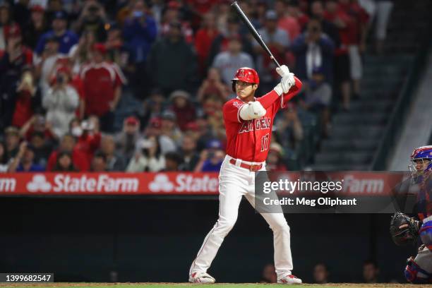 Shohei Ohtani of the Los Angeles Angels is brought out as the final batter in the ninth inning against the Toronto Blue Jays at Angel Stadium of...