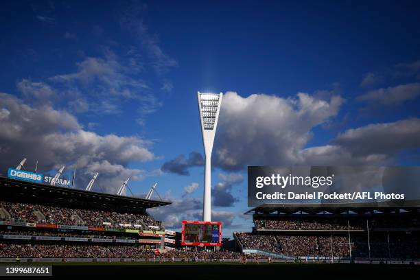 General view during the round 11 AFL match between the Geelong Cats and the Adelaide Crows at GMHBA Stadium on May 28, 2022 in Geelong, Australia.