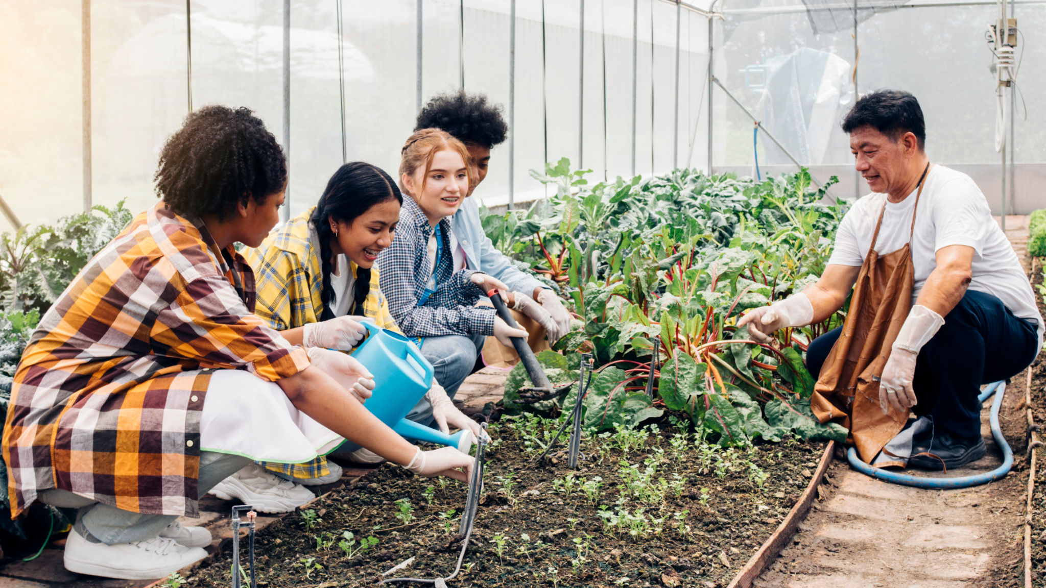 students gardening