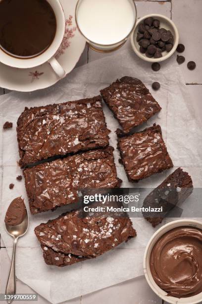 directly above image of nutella brownies - brownie cake stock pictures, royalty-free photos & images