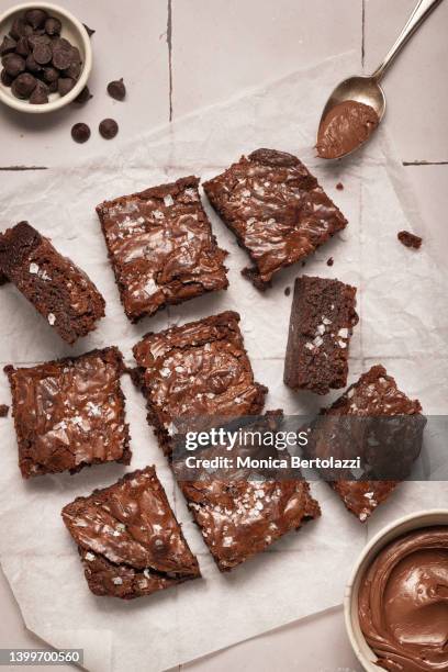 directly above image of nutella brownies - brownie stock pictures, royalty-free photos & images