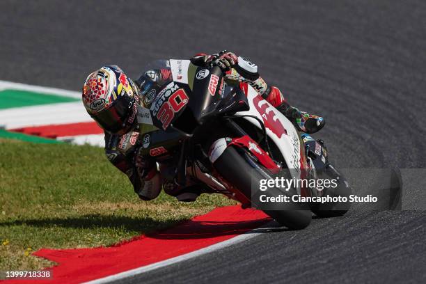 Takaaki Nakagami of Japan and LCR Honda IDEMITSU on track during MotoGP of Italy - Free Practice at Mugello Circuit on May 28, 2022 in Scarperia,...