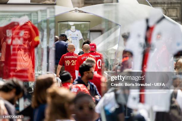 Fans at Hotel de Ville on day 3 of the UEFA Champions League Final 2021/22 Festival ahead of the UEFA Champions League final match between Liverpool...