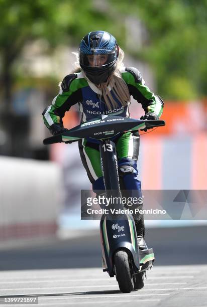 Elise Christie of Nico Roche Racing competes during Day 2 of the eSC – eSkootr Championship in Sion on May 28, 2022 in Sion, Switzerland.