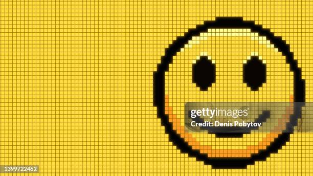 pixel-banner-illustration - smiley oder emoticon. - pixelated face stock-grafiken, -clipart, -cartoons und -symbole