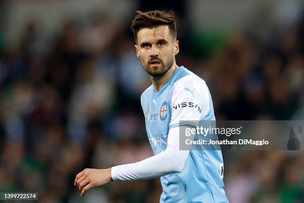 Carl Jenkinson of Melbourne City in action during the A-League Mens Grand Final match between Western United and Melbourne City at AAMI Park on May...