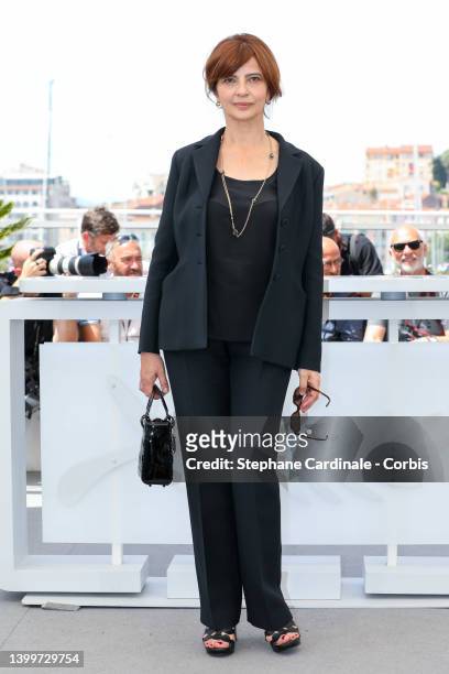 Laura Morante attends the photocall for "Mascarade" during the 75th annual Cannes film festival at Palais des Festivals on May 28, 2022 in Cannes,...