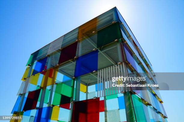 the cube, glass construction, centre pompidou de malaga, spain - daniel buren stock pictures, royalty-free photos & images