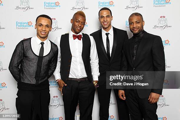 Aston Merrygold, OritsT Williams, Marvin Humes and JB Gill of JLS attend The England Footballers Foundation Lions and Roses Charity Dinner 2012 in...