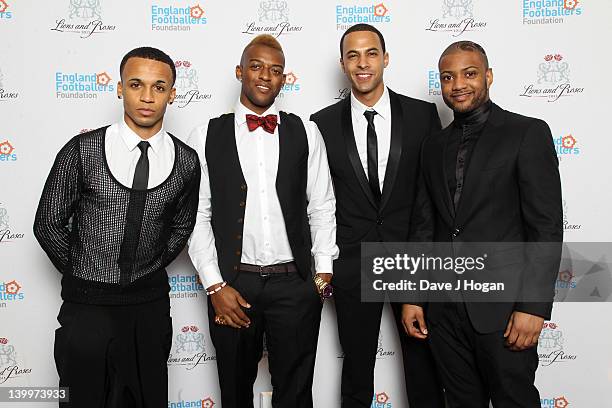 Aston Merrygold, OritsT Williams, Marvin Humes and JB Gill of JLS attend The England Footballers Foundation Lions and Roses Charity Dinner 2012 in...