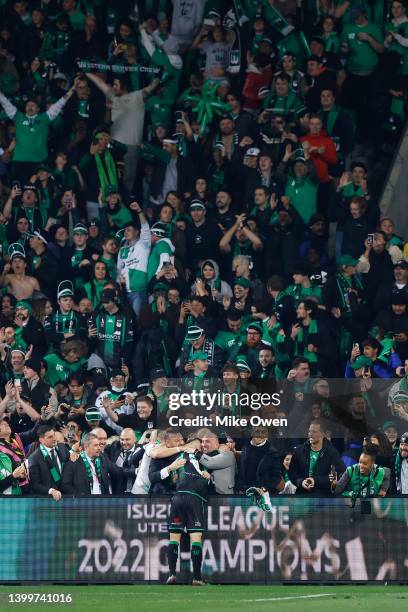 Connor Pain of Western United celebrates to the fans after the final whistle of the A-League Mens Grand Final match between Western United and...