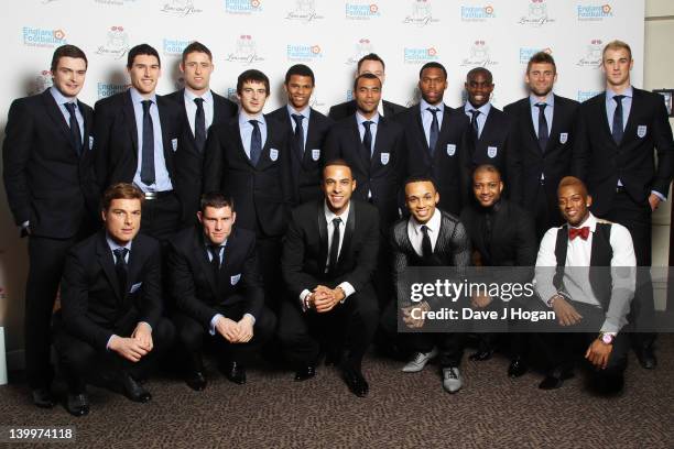 Members of the England squad and boyband JLS Adam Johnson, Gareth Barry, Gary Cahill, Leighton Baines, Fraizer Campbell, Ashley Cole, John Terry,...