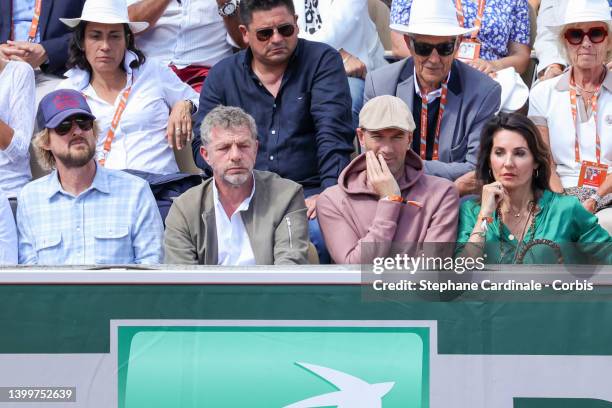 Owen Wilson, Jacques Bungert, Zinedine Zidane and Veronique Zidane attend the match of Rafael Nadal during day 6 of the French Open 2022 at Roland...