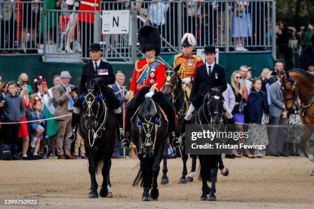 Prince William, Duke of Cambridge, Colonel of the Irish Guards leads The Colonel's Review at Horse Guards Parade on May 28, 2022 in London, England....