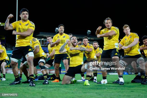 Perenara of the hurricanes leads the haka during the round 15 Super Rugby Pacific match between the Western Force and the Hurricanes at HBF Park on...