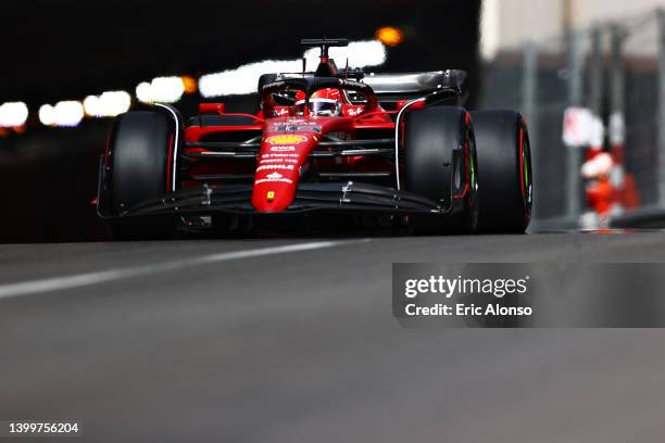 Charles Leclerc of Monaco driving the Ferrari F1-75 on track during qualifying ahead of the F1 Grand Prix of Monaco at Circuit de Monaco on May 28,...
