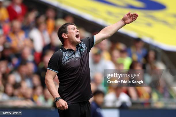 Nigel Clough, Manager of Mansfield Town reacts during the Sky Bet League Two Play-off Final match between Mansfield Town and Port Vale at Wembley...