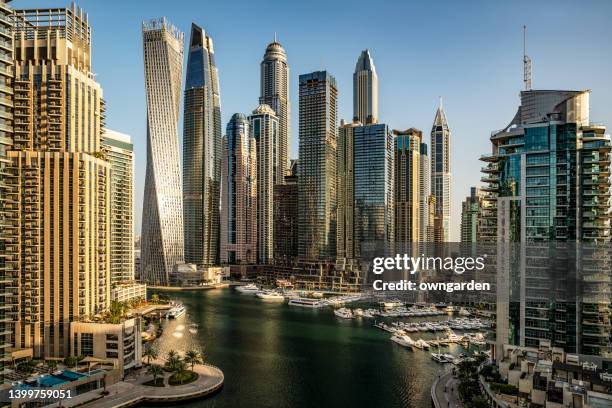 dubai marina urban skyline - dubai city stock-fotos und bilder