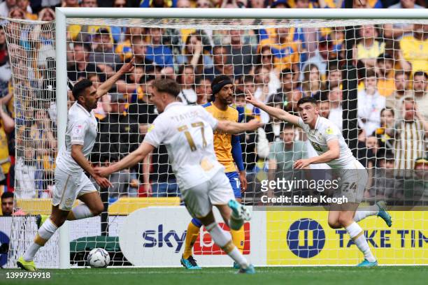Kian Harratt of Port Vale celebrates after scoring their sides first goal during the Sky Bet League Two Play-off Final match between Mansfield Town...