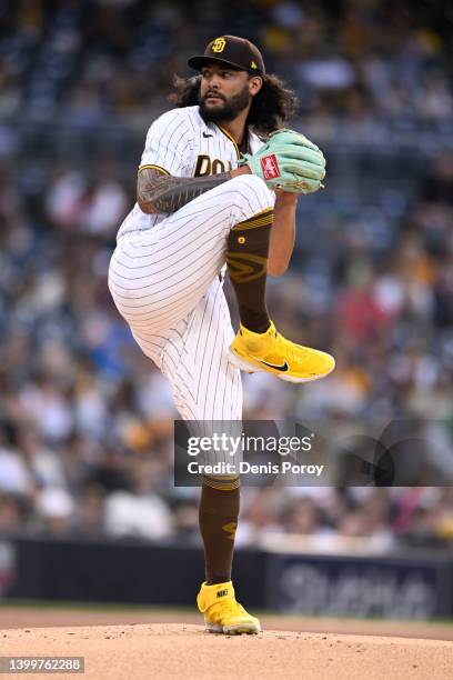 Sean Manaea of the San Diego Padres plays during a baseball game against the Pittsburgh Pirates on May 27, 2022 at Petco Park in San Diego,...