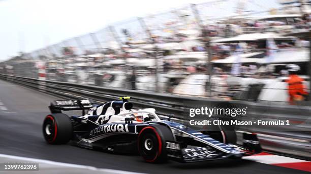 Yuki Tsunoda of Japan driving the Scuderia AlphaTauri AT03 on track during qualifying ahead of the F1 Grand Prix of Monaco at Circuit de Monaco on...