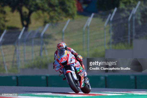 Fabio Di Giannantonio of Italy and Gresini Racing MotoGP on track during MotoGP of Italy - Qualifying at Mugello Circuit on May 28, 2022 in...